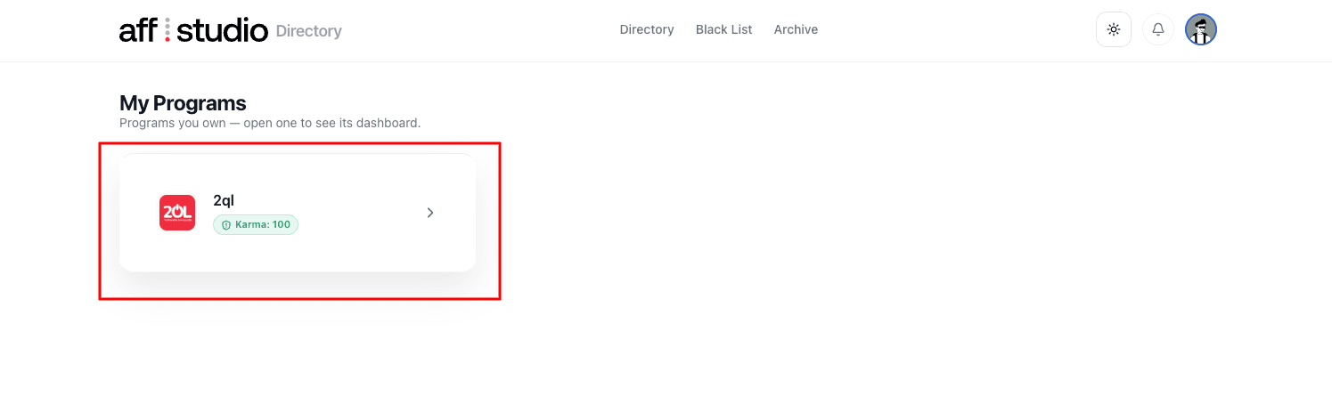 The My Programs page listing an owned program