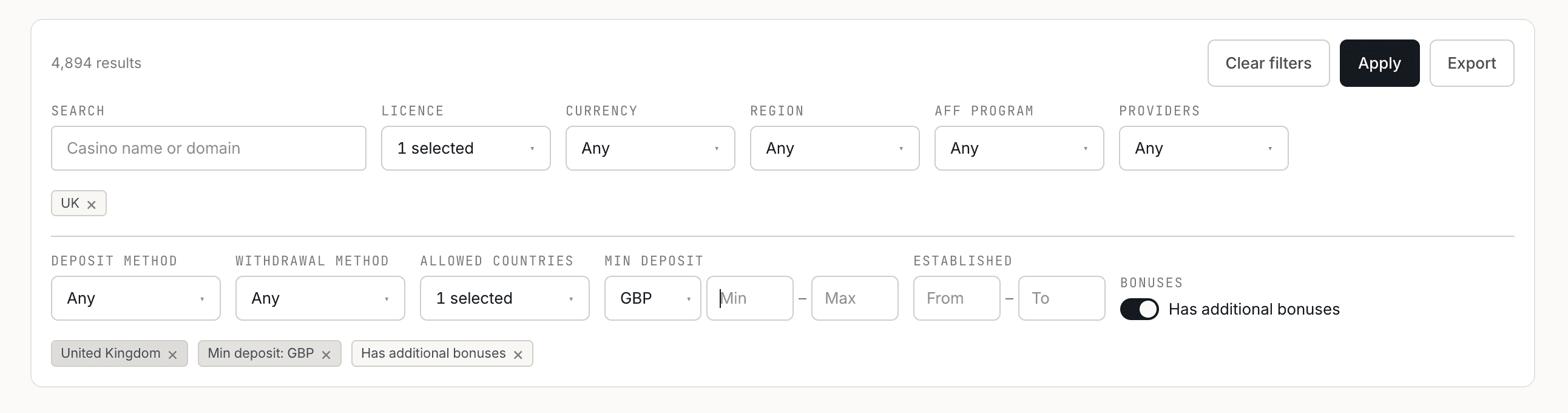 Search & advanced filters
