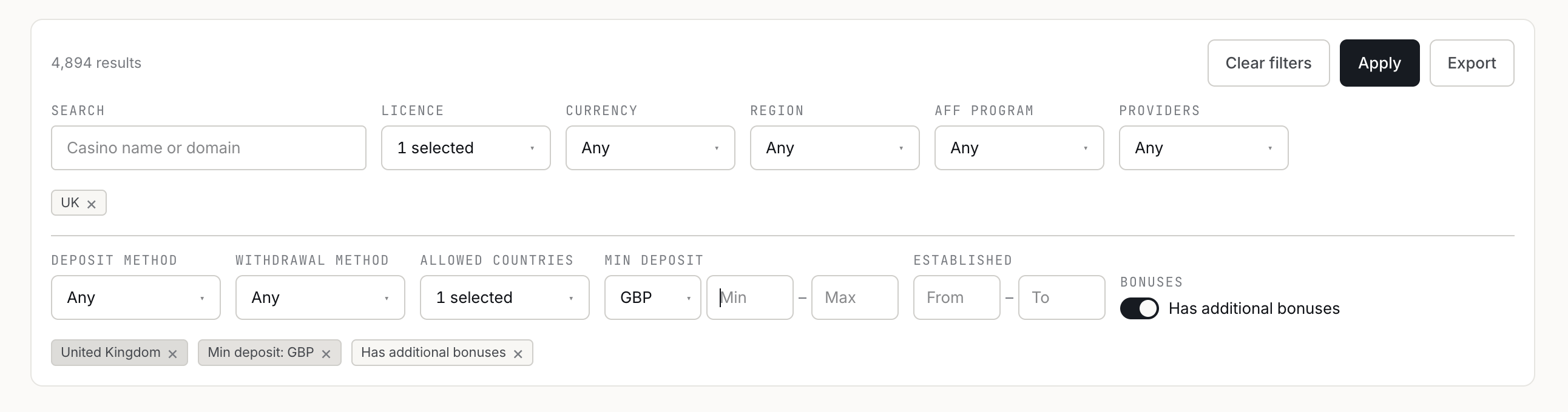 Search & advanced filters