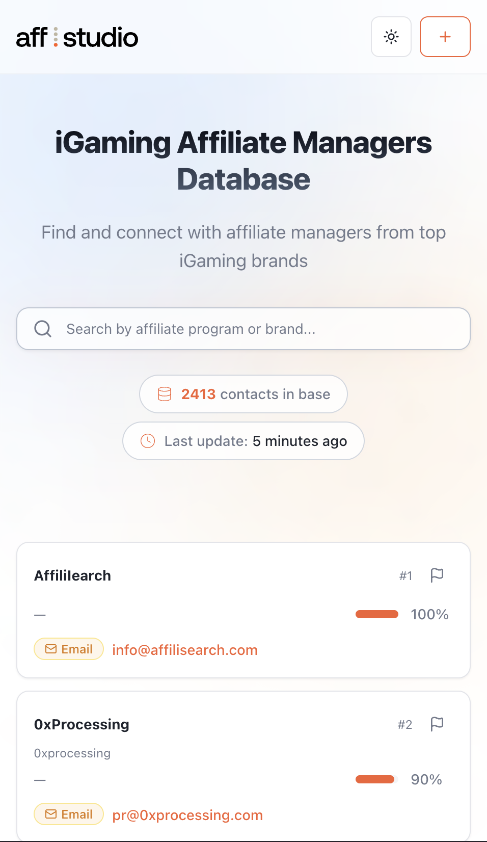 Affiliate Managers Database — contacts table